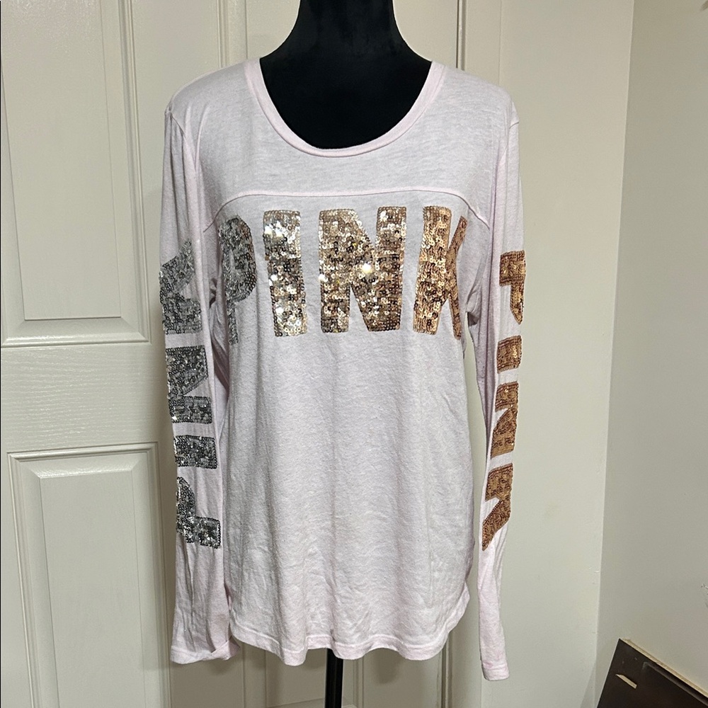 PINK Victoria's Secret Sequin Logo Sweatshirt - Light Pink